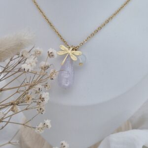 collier solaris libellule rose/parme