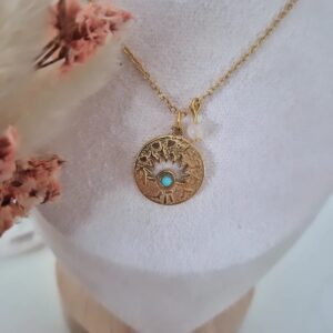 Collier SOLEIL pierre turquoise en acier inoxydable