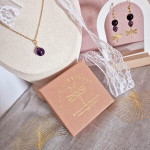 boucles, collier parure Améthyste