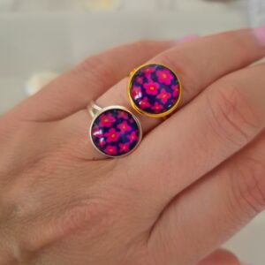 Bague cabochon fleuri en acier inoxydable – Finition dorée ou argentée