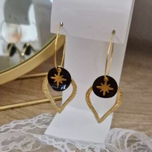 Boucles d’oreilles Étoile Noire & Dorée