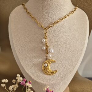 Collier Lune Dorée- Perles Baroques