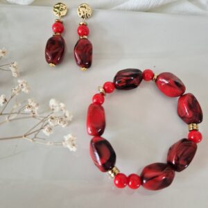Ensemble Rouge Passion – Bracelet & Boucles d’Oreilles