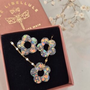 Parure Résine Fleur – Pampilles interchangeables