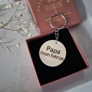 Porte-clés en bois – papa mon héros