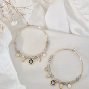 Créoles en acier doré, labradorite & cristaux