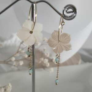 🌸 Créoles en Amazonite & Fleurs en Nacre