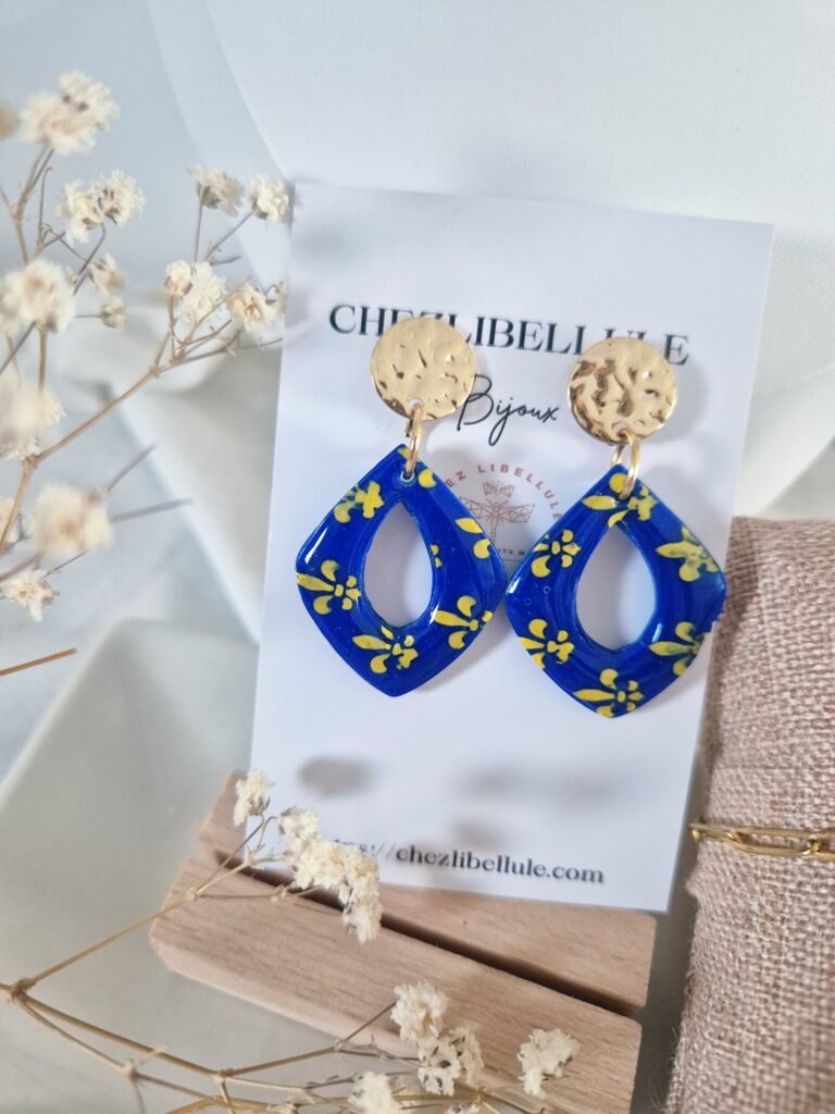 Boucles d'oreilles jaune et bleu