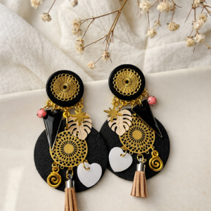 chez libellule bijoux boucles d'oreilles noir et doré style bohème