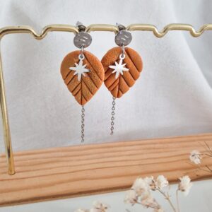 Boucles d'oreilles fait main chezlibellule feuille argenté
