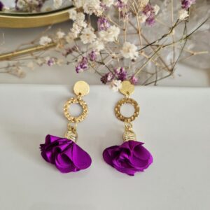 Boucles d'oreilles Fleur Fuchsia & Doré
