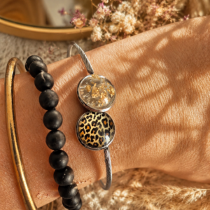 Bracelet Jonc Torsadé Léopard & Feuilles d'Or