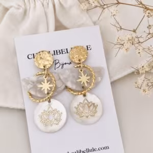 Boucles d'Oreilles Pendantes Médaillon lotus