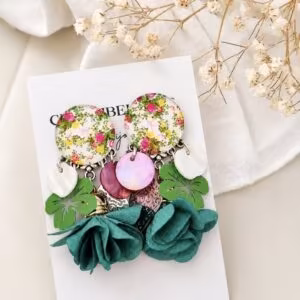 Boucles d'oreilles artisanales Émeraude Florale