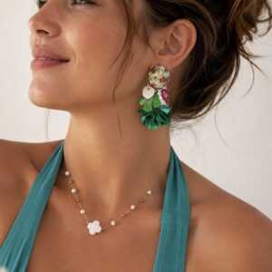 Boucles d'oreilles artisanales Émeraude Florale