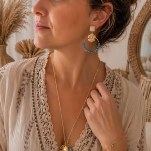 🌸  Boucles d'oreilles Fleur Azur Aigue-Marine
