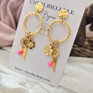 Soléa Pink – Boucles d'oreilles bohèmes dorées
