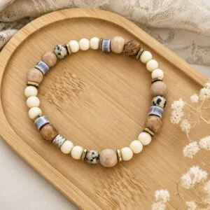 Bracelet Éclat Nature – Jaspe Dalmatien, Bois de Santal & Céramique