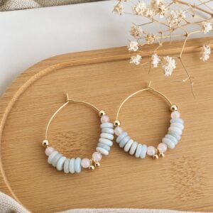 Créoles Aquarelle – Amazonite & Quartz rose