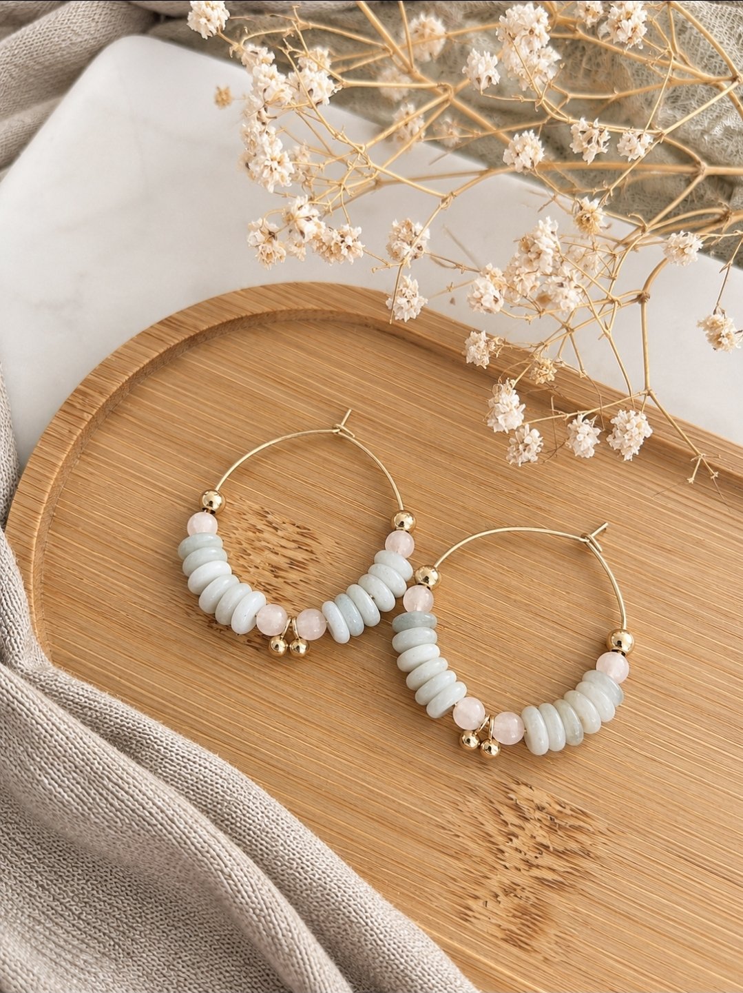 Créoles Aquarelle – Amazonite & Quartz rose – Image 3