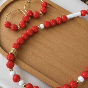 Parure collier boucles rouges- cerise