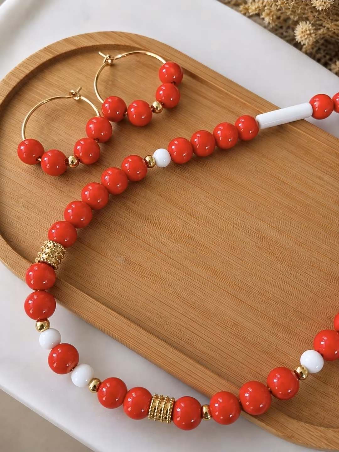 Parure collier boucles rouges- cerise