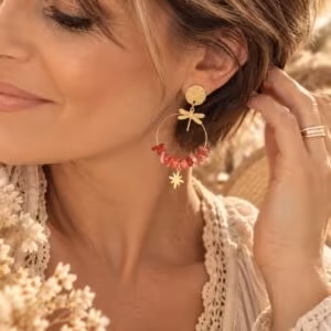 Boucles d’oreilles Églantine – Malachite ou Corail naturel